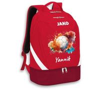 SR Teamsports JAKO Rucksack Iconic - Handball Watercolor mit Name - personalisiert Geschenk Kinder Geschenkidee - 32 l - Rot/Weinrot