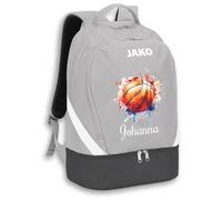 SR Teamsports JAKO Rucksack Iconic personalisiert Aquarell Basketball | Soft Grey / Anthrazit light, 32 l, Korb, Sport, sportlich, Schuhfach, Damen, Herren, Kinder, Nassfach