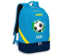 SR Teamsports JAKO Rucksack Iconic personalisiert Fußball mit Name | JAKO Blau / Marine / Neongelb, 32 l, Training, Geschenk, Gadgets, für Jungs, Damen, Herren, Kinder, Nassfach, Schuhfach