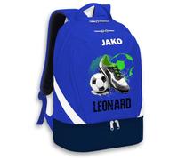 SR Teamsports JAKO Rucksack Iconic personalisiert Name und Fußballschuh | Royal Blau / Marine, 32 l, Training, Geschenk, Fußballfan, Kinder, für Jungs, Sport, sportlich, Schuhfach, Nassfach