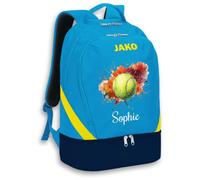 SR Teamsports JAKO Rucksack Iconic - Tennis Ball Watercolor mit Name - personalisiert Essentials Geschenk Zubehör - 32 l - JAKO Blau/Marine/Neongelb