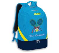 SR Teamsports JAKO Rucksack Iconic - Tennis Schläger mit Schleife und Wunschtext - personalisierte Essentials - 32 l - JAKO Blau/Marine/Neongelb