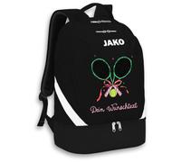 SR Teamsports JAKO Rucksack Iconic - Tennis Schläger mit Schleife und Wunschtext - personalisierte Essentials - 32 l - Schwarz