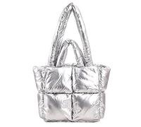 srdmuph Puffy Tote Bag Padded Puffy Tote Lattice Handtaschen Große Puffer Tote Bag für Frauen Schultertasche Puffer Luxus Taschen, silber, Large