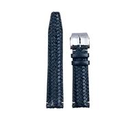 SRDRK 20 mm 22 mm handgewebtes Rindsleder-Armband, passend für IWC-Armband, Portugieser-Fliegeruhrenarmband, gebogenes Ende, echtes Leder(Blue Pin Buckle,20mm)