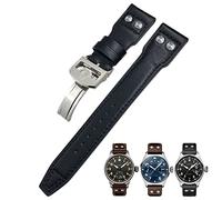 SRDRK 22 mm echtes Lederarmband für IWC Big Pilot Watch Mark 18 Spitfire Hamilton Rindsleder weiches Uhrenarmband(Black Black Rivet 2,Rose Buckle)