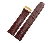 SRDRK Echtes Leder-Uhrenarmband 20 mm 22 mm, für MAURICE LACROIX Armband Faltschließe Freizeit Business Rindslederarmband(Brown gold buckle,22mm)