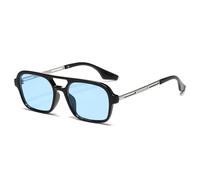 SRGDRR Modische Sonnenbrille im Vintage-Stil für Damen, eckig, Bonbonfarben, Retro-Brille mit Doppelsteg, für Herren, Retro-Farbverlauf, Schutzbrille, UV400, Schwarz/Blau, 144 x 140 x 44 mm