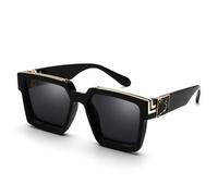 SRGDRR Neue quadratische übergroße Sonnenbrille für Herren und Damen 2024, modische Brille mit dickem Rahmen, UV400, C1 Hellschwarz, 135 x 152 x 55 mm