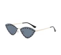 SRGDRR Vintage Cat Eye Damen Diamant Sonnenbrille Randlose Ozeanlinse Weibliche Dreieck Strass Sonnenbrillen Shades UV400,Gold Schwarz,140 * 138 * 39mm