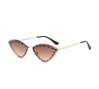 SRGDRR Vintage Cat Eye Damen Diamant Sonnenbrille Randlose Ozeanlinse Weibliche Dreieck Strass Sonnenbrillen Shades UV400,Goldbraun,140 * 138 * 39mm