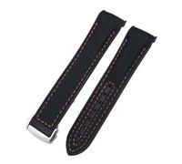 SRTYDCUR 19 mm, 20, 21, 22, Nylon-Gummi-Verbundarmband, kompatibel mit Omega, Seamaster, Rolex, Submarine, Hydroconquest, zweifarbiges Uhrenarmband(Black orange,19MM_SILVER BUCKLE)