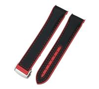 SRTYDCUR 19 mm, 20, 21, 22, Nylon-Gummi-Verbundarmband, kompatibel mit Omega, Seamaster, Rolex, Submarine, Hydroconquest, zweifarbiges Uhrenarmband(Black red red,19MM_GOLDEN BUCKLE)