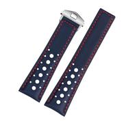 SRTYDCUR Echtleder-Uhrenarmband, 22 mm, kompatibel mit Tag Heuer Monaco Carrera CBL2115, Herren-Lederarmband mit Faltschließe(Blue red Silver)