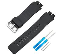 SRTYDCUR TPU-Harzarmband, kompatibel mit Casio PROTREK PRG-300 PRW-3000 3100 PRW-6000 6100, Ersatzarmband aus schwarzem Gummi for Herren(Black silver buckle)