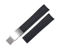 SRTYDCUR Uhrenarmband aus Gummi mit gebogenem Ende, kompatibel Longines Conquest Silikonarmband L3.742.4 642 781 782 im Stil, 21 mm, Faltschließe(Black silver)