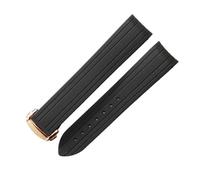 SRTYDCUR Uhrenarmband aus Gummi und Silikon mit gebogenem Ende, kompatibel Omega, Seamaster 300, Armband for Herren Damen, Uhrenzubehör, 20 mm(Black rose buckle)