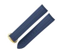 SRTYDCUR Uhrenarmband aus Gummi und Silikon mit gebogenem Ende, kompatibel Omega, Seamaster 300, Armband for Herren Damen, Uhrenzubehör, 20 mm(Blue gold buckle)