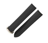 SRTYDCUR Uhrenarmband aus Gummi und Silikon mit gebogenem Ende, kompatibel Omega, Seamaster 300, Armband for Herren Damen, Uhrenzubehör, 20 mm(Black silver buckle)