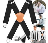Srup Hosenträger für Herren, Hosenträger Clips in Y-Form, Hosenträger Herren Extra Stark, Hosenträger X-Form lange für Männer, 50 mm Herren-Hosenträger, Verstellbar Y-Stil Hosenträger (Schwarz)