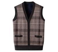 SRZYMJ Ärmellose Weste Herren Sport Komfortabel Warm Strickweste Pullunder Ärmellos Fit Lässig Strickwesten V-Ausschnitt Winter Stichweste Business Sweater Wolle Tanktops 70er Kaffee Strickwesten L