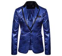 SRZYMJ Blau Jacke Herren Party Blazer Weihnachten Silvesterparty Glänzende Pailletten Anzugjacke Glitzer Outfit Anzugjacke Glitzer Blazer Glitzer Sakko Pailletten Sakko Smoking Jacket Blazer Pink XL