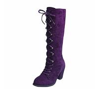 SRZYMJ Cowboystiefel Damen Stiletto Kniehohe Stiefel Hohe Absätze Reißverschlussstiefel Reitstiefel Runde Winterstiefel Wasserfeste Mittelrohrstiefel Leder Stiefel Stiefel Schwarz Weiß 37-42