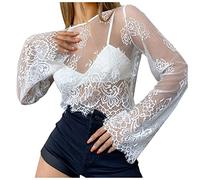 SRZYMJ Damen Shirt Langarm, Basic Langarmshirt Damen Eng Oberteil Schlank Tailliert Tee Longbluse Damen Lässig Für Leggings Rundhalsausschnitt Tunika Oberteile Frauen Blusen Hemden Streetwear Weiß