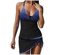 SRZYMJ Damen zweiteilig Badeanzug Push up Bikini High Waist Bauch Weg Tankini Badeanzüge Mit Bein Bademode Für Mollige Frauen Swimwear Monokini Strandmode Kleider Damen Pullover Mit Blumenmuster