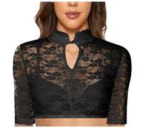 SRZYMJ Dirndl Blusen Schwarz Schwarzes Dirndlbluse Damen Geschlossen Dirndel Bluse Spitze Weiß Grün Hochgeschlossene Schwarz S