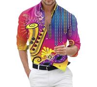 SRZYMJ Freizeithemd Herren Langarm mit Fashion 3D Druck, Bügelfrei und Regular Fit - Vielseitig als Karnevalskostüm für Fasching, Festliches Disco Outfit oder Hawaii Shirt für Silvester XL