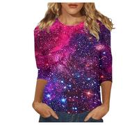 SRZYMJ Galaxy Shirt Damen 3D Galaxie Bedrucken T-Shirts Glitzer Shirts Bluse Modische Sternenhimmel Sommer Shirts Rundhals Kurzarm Oberteile Tops für Karnevalskostüme Glitzer Damen Outfit