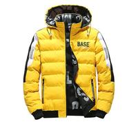 SRZYMJ Gelb Männer Warme Daunenjacken Einfarbig Winter Schnee Unten Jacken Mit Kapuze Reißverschluss Metall Glänzende Windjacke Parka Bomberjacke Sommer Dünn Poloshirt Langarm Windjacke Trenchcoat