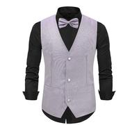 SRZYMJ Glitzer Weste Herren， Herren Glitzer Weste mit Fliege Set V-Ausschnitt Anzugweste Glänzende Pailletten Anzug Festlich Kostüm Lila XL