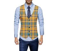 SRZYMJ Herren Cord Anzug Weste mit Taschen Knopf Ärmellos Gilet Vintage V-Ausschnitt Cord Westernweste Slim Fit Arbeitskleidung Classic Anzugweste für Party Hochzeit Gold Anzugweste Slim Fit Gilet