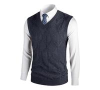 SRZYMJ Herren Damen Pullunder, Ärmellos V-Ausschnitt Baumwollwesten, Klassisch Gestrickte Gestreifte Pullover für Frühling Herbst Winter Dunkelgrau Weste Herren Fleece Fit Strickweste Winter L