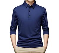 SRZYMJ Herren Poloshirt-Langarm Karierter Kragen Poloshirt aus Baumwolle atmungsaktiv Golf Casual T-Shirt Marine Langarmshirt Herren Schwarz Sommer M Hemd Männer Kostüm Halloween Pullover Hemd