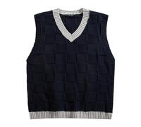 SRZYMJ Herren Pullunder Strickweste Ärmellose Klassische Pullover Weste Freizeit Gestrickte Business West Slim Fit Einfarbig Gentleman Wollweste Herbst Winter Trachtenweste Herren Blau Strickweste