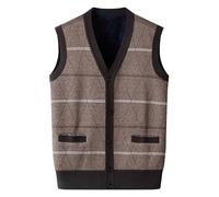 SRZYMJ Herren Pullunder Strickweste Feinstrick Weste mit V-Ausschnitt Holz-Knopfleiste ärmellos Baumwollmischung Regular fit Kaffee Trachtenweste Schwarz Strickweste Slim Fit Pullover Herren XXL