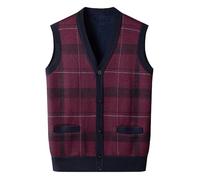 SRZYMJ Herren Pullunder V-Ausschnitt Ärmellose Comfort Fit Baumwoll Strickweste Pulloverwestee Sleeveless Strickpullover Wein Netz Tank Top Herren Sweater Short Wolle Leuchtender Weihnachtspullover XL