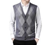 SRZYMJ Herren Pullunder V-Ausschnitt Kariert Pullover Weste Slim Fit Strickweste Winter Wollweste Freizeit Business Ärmellose Strickpullover Grey Singlet Herren Pulloverwestee Für Männer Pullover 3XL