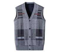 SRZYMJ Herren Pullunder V-Ausschnitt Kariert Pullover Weste Slim Fit Strickweste Winter Wollweste Freizeit Business Ärmellose Strickpullover Light Grau Fleeceweste Herren Pullunder Ärmellos Fit L