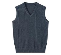 SRZYMJ Herren Pullunder V-Ausschnitt Kariert Slim Fit Strickweste Winter Warm Business Pullover Schwarz Wollweste Business Ärmellose Strickpullover Freizeit Pullover Weste Dunkelgrau Strickwesten L