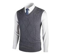 SRZYMJ Herren Pullunder Weste Ärmellose Strickweste V-Ausschnitt Wollweste Herbst Winter Gestrickt Pullover Lässige Feinstrick Pulloverwestee für Klassische Gentleman Dunkelgrau Strickwesten 3XL