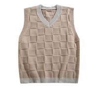 SRZYMJ Herren Pullunder Weste Kariert Ärmellose Strickweste V-Ausschnitt aus Baumwolle Winter Pullunder Pullover für Männer Weste Tracht Klassische Pullover Weste Flauschiger Pullover Damen