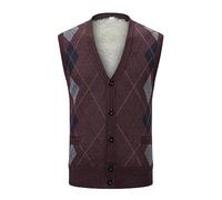 SRZYMJ Herren Pullunder Weste Kariert Ärmellose Strickweste V-Ausschnitt aus Baumwolle Winter Pullunder Pullover für Männer Vest Herren Herren Pullunder Strickweste Schwarze Pullover Herren