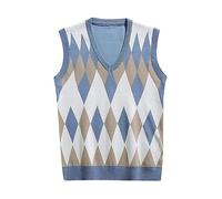 SRZYMJ Herren Schalkragen Strickweste Gestrickte Ärmellose Strickjacke Einfarbig Feinstrick Weste Knopfleiste Freizeitweste Strickpullover für Männer Blau Tank Top Gym Ärmellose Strickweste XXL