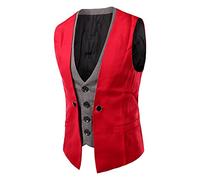 SRZYMJ Herren Spaß Weste Weihnachten Festlich Happy Santa Claus Weihnachten Weste Krawatte Tasche Quadratisches Taschentuch Weste Anzug Set XS-4XL Rot Einfarbig Casual Businessweste Gilet Herren