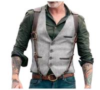 SRZYMJ Herren Viktorianischer Anzug Weste Steampunk Gothic Weste Hochzeit Herrenweste Elegant Hochzeit Top Lässige Blazer Oberteile Casual Businessweste V-Ausschnitt Anzugweste Light Grau Gilet
