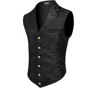 SRZYMJ Herren Weste Brokat Frack Tailcoat Zweireihiger Brokat Frack Weste Renaissance Pirat Vampir Weste Gotisch Steampunk Mittelalter Zweireihige Weste Schwarz Weihnachtsweste Herren Anzugweste